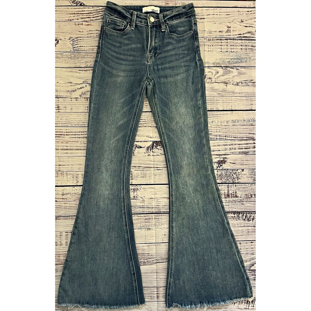 VERVET by Flying Monkey Super Flare Bell Bottom Jeans High Rise Raw Hem 24